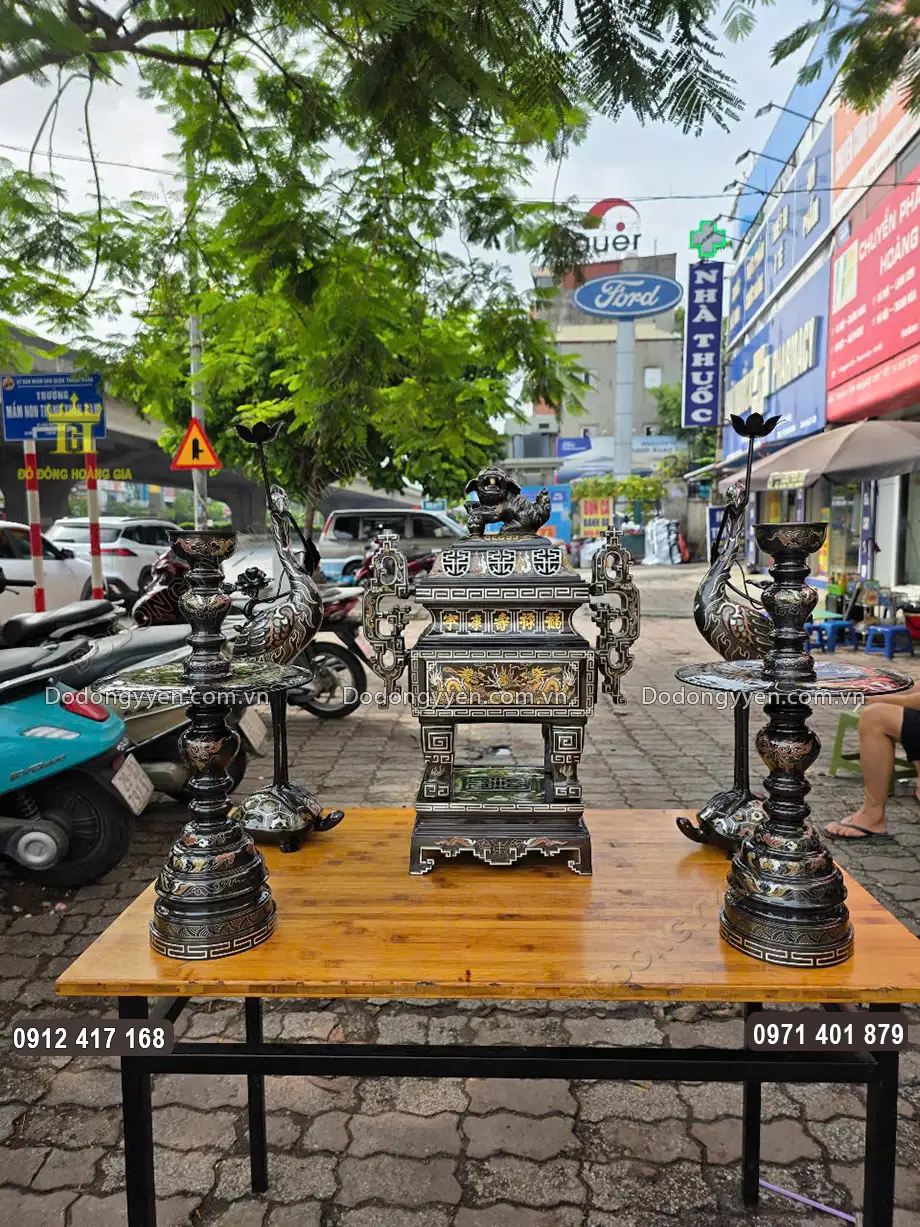 Đỉnh vu&ocirc;ng khảm ngũ sắc cao 60Cm